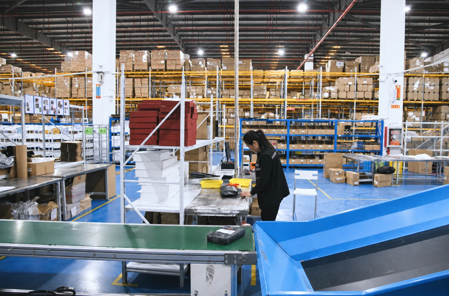 Parcel conveyor belts and a warehouse sorting workstation