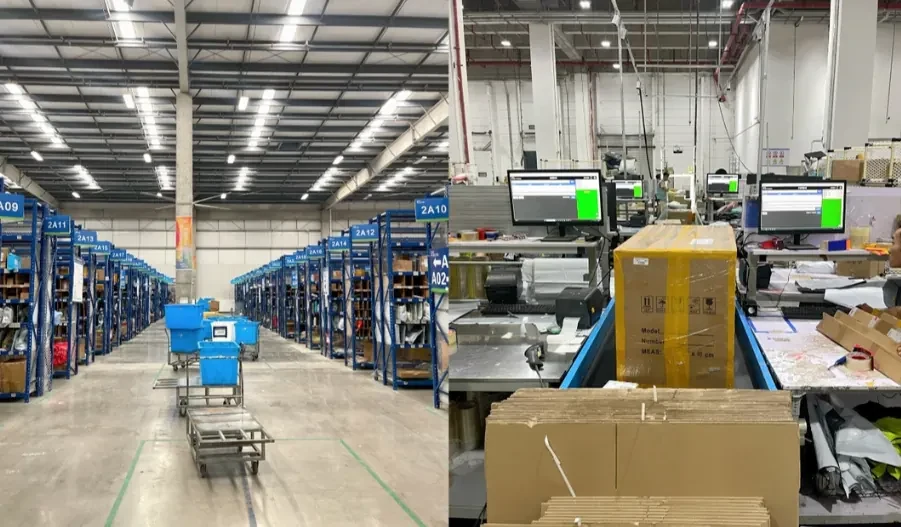 Warehouse workstations, parcel scales and stock aisles